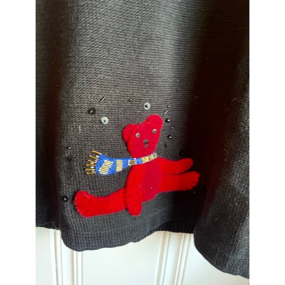 Susan Bristol Appliqué Holiday Cardigan Sz L 3D Plush Bears Sequins - Picture 9 of 9